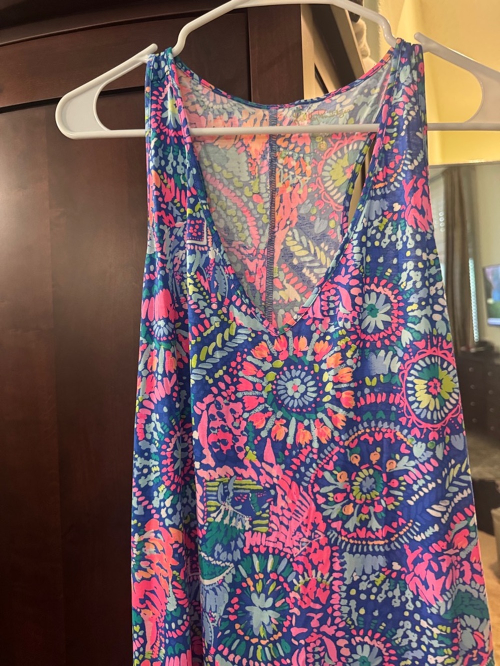 Lilly Pulitzer Navy Blue Pink Green Sleeveless V-Neck Paisley Dress